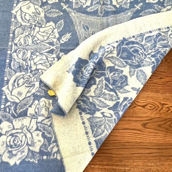 Vintage JC Penny Golden Dawn Rose Floral Brick Tan Reversible Wool Blanket - Picture 10 of 11